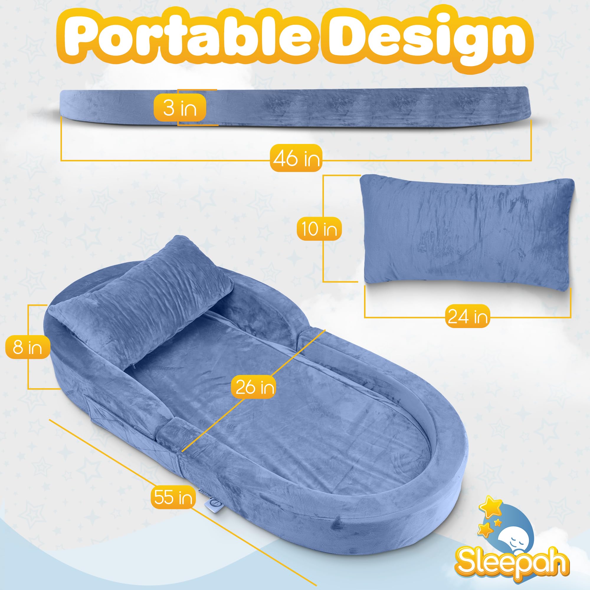 Sleepah included pillow supports cozy rest for toddlers.