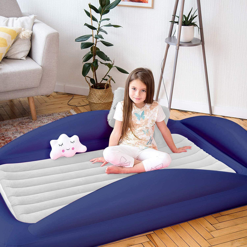 Sleepah travel bed with pump and carry case shown, easy setup for grandma’s visits or camping