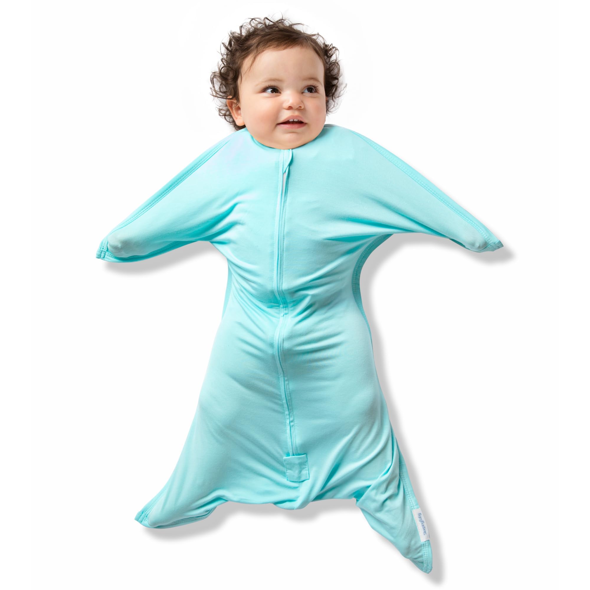 SleepingBaby Bamboo Zipadee-Zip Sea Glass swaddle for secure, cozy sleep.
