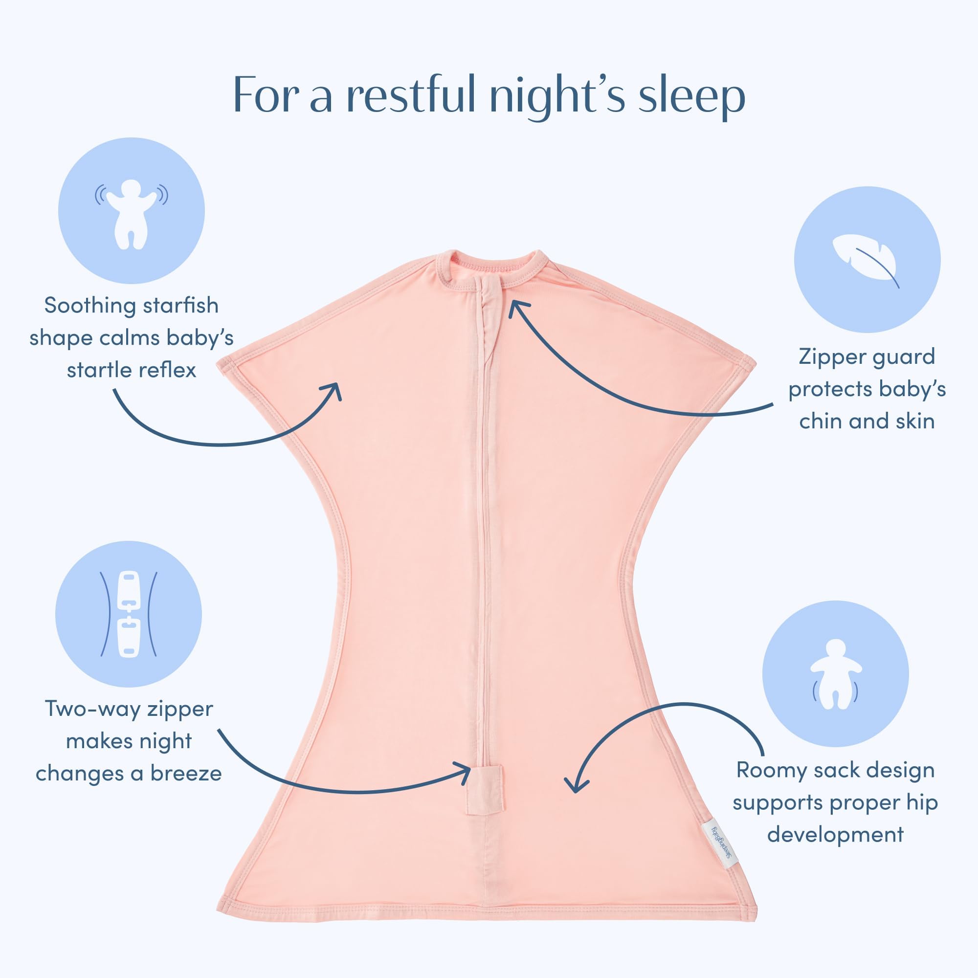 SleepingBaby ergonomic-roomy-leg-design supports natural leg movement during sleep
