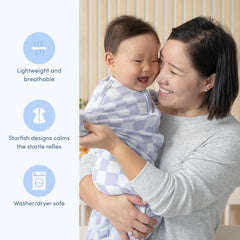 SleepingBaby Zipadee-Zip starfish design helps baby settle comfortably.