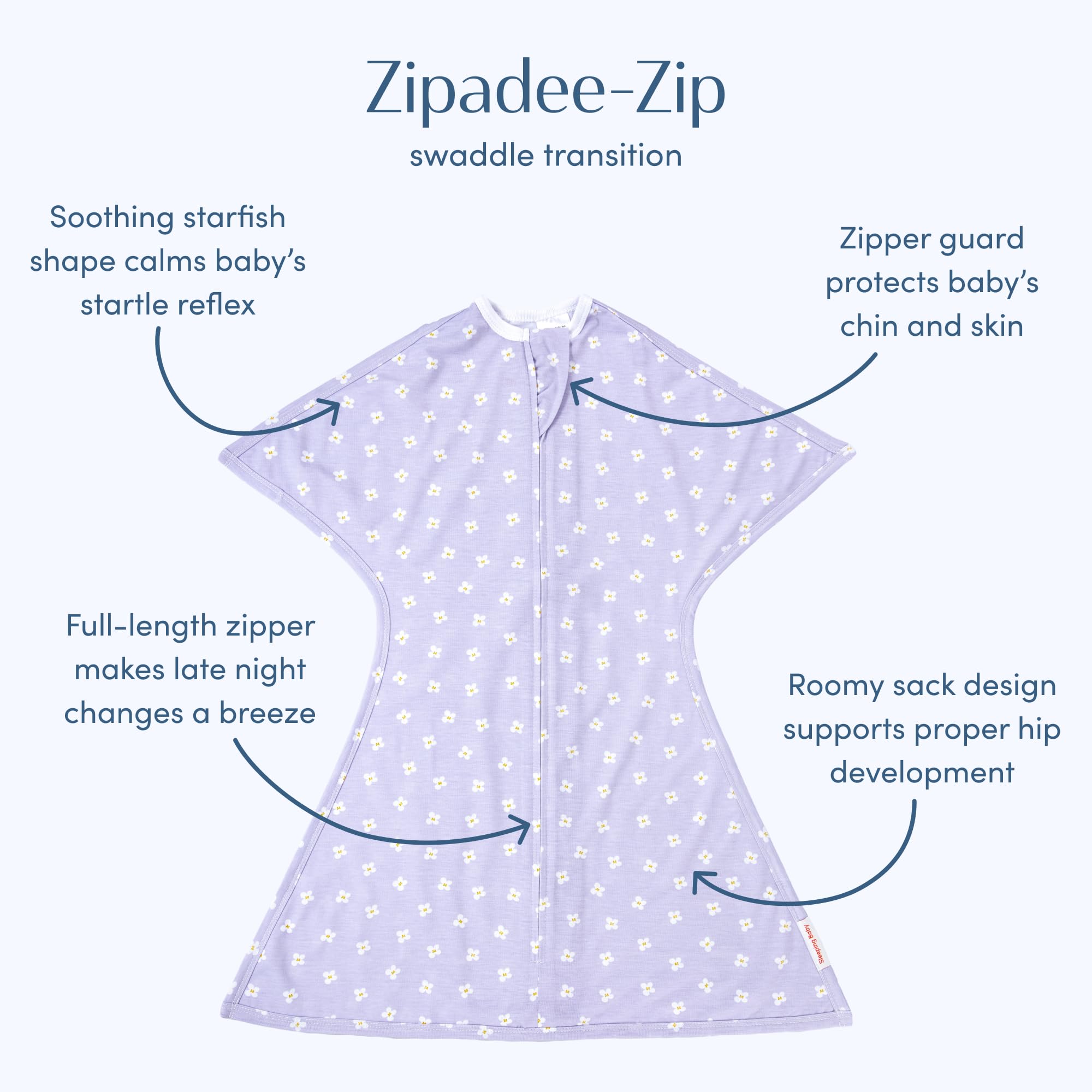 SleepingBaby Zipadee-Zip starfish design swaddle mimics womb-like comfort