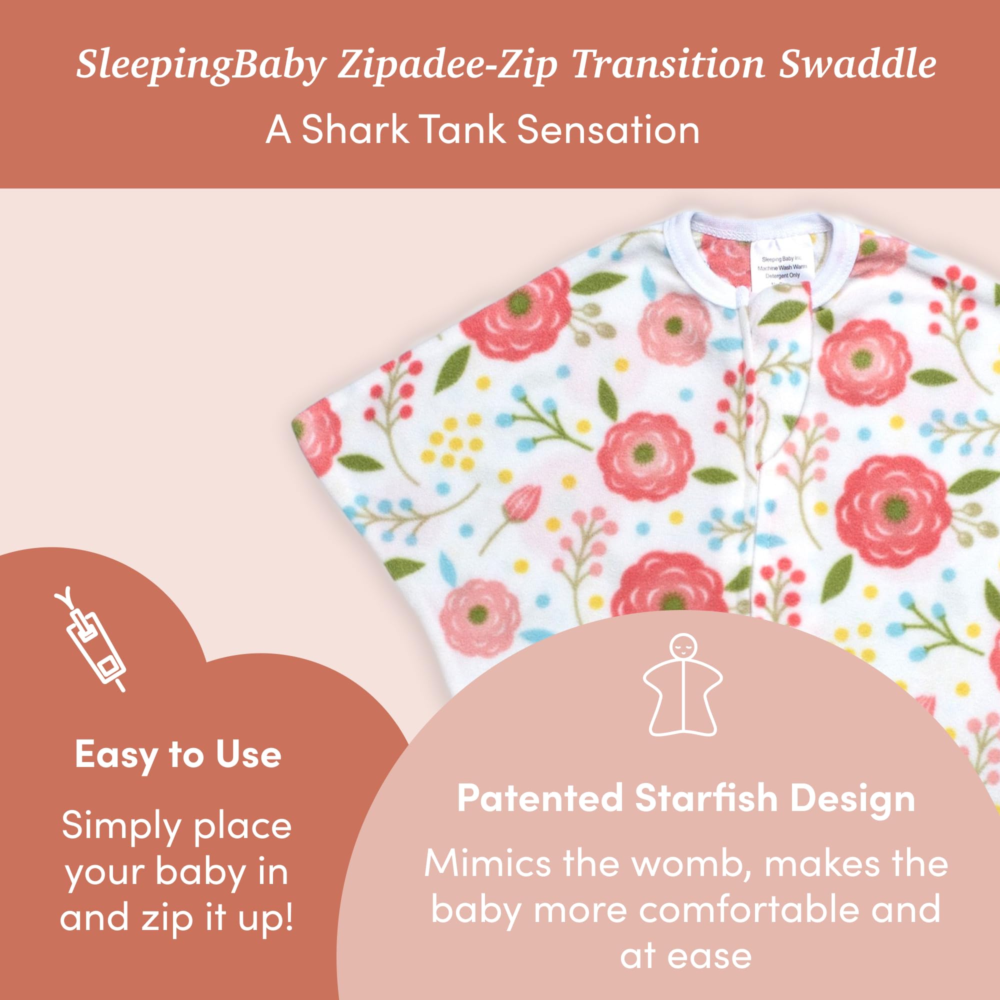 SleepingBaby two-way zip enables quick diaper access and easy changes.