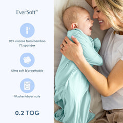 SleepingBaby two-way zipper swaddle enables quick diaper changes.
