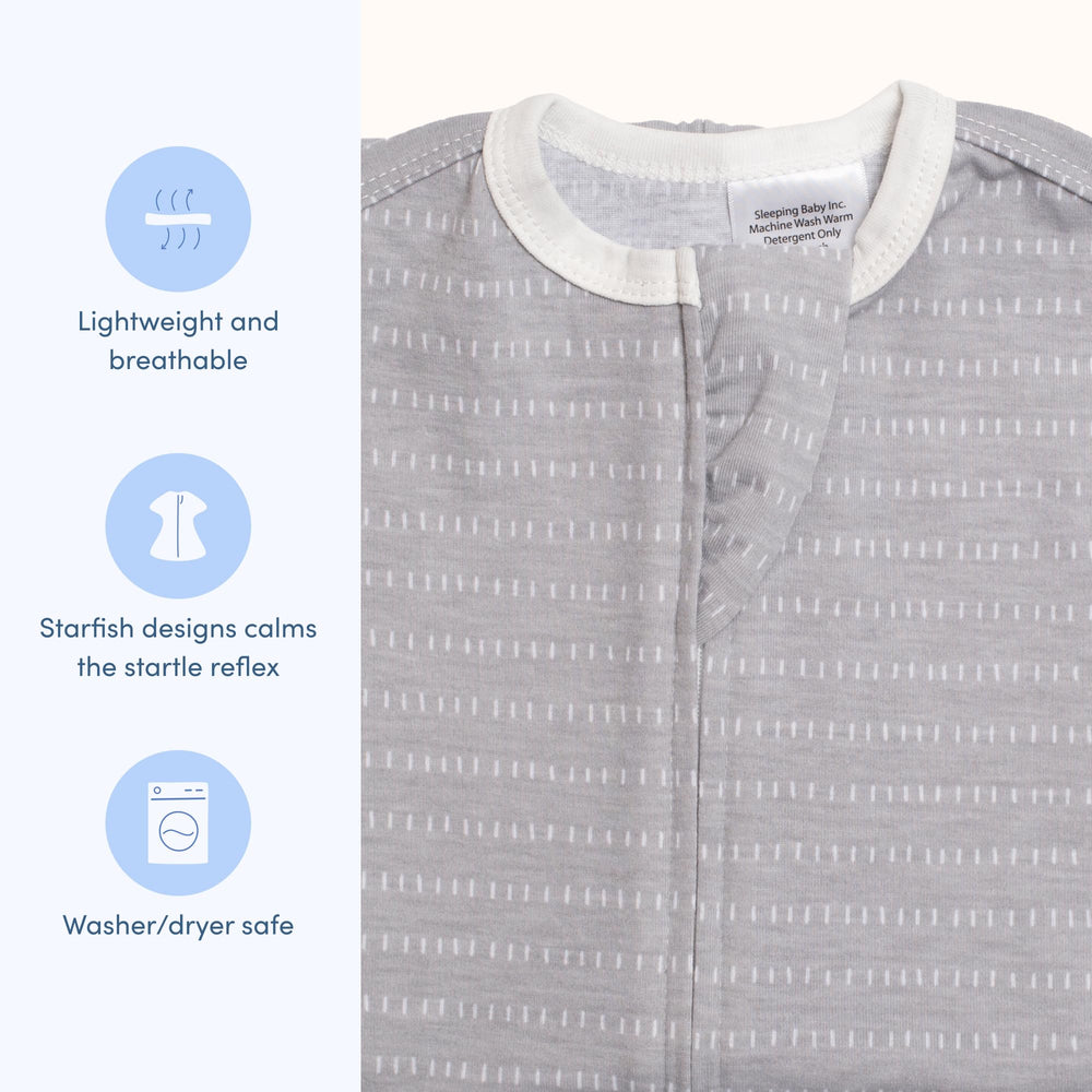 SleepingBaby wearable blanket zipper closure facilitates quick diaper changes