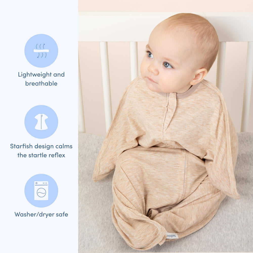 SleepingBaby Zipadee-Zip arms-up sleep supports longer rest.