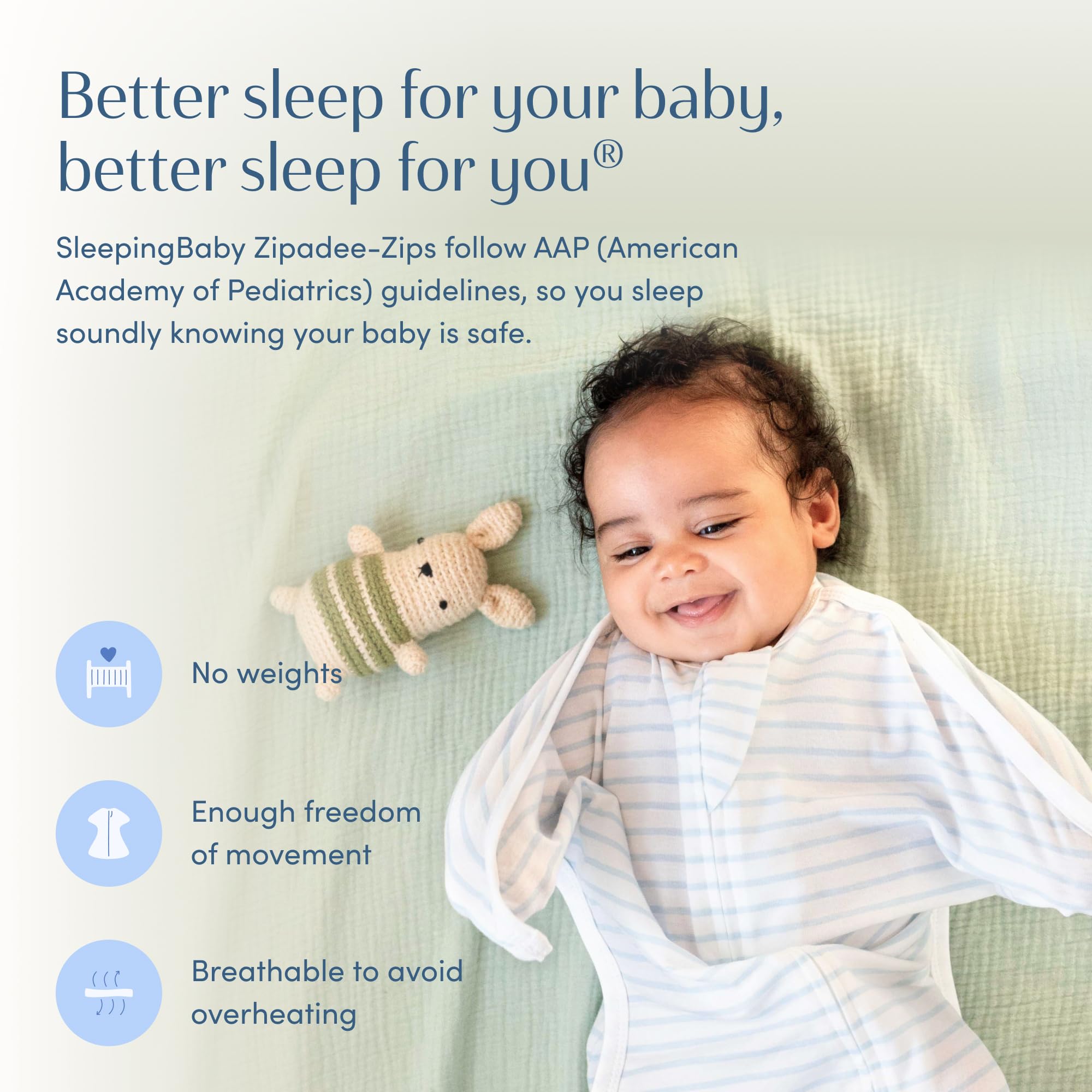 SleepingBaby Zipadee-Zip in use during bedtime routine with calm, secure sleep cues.
