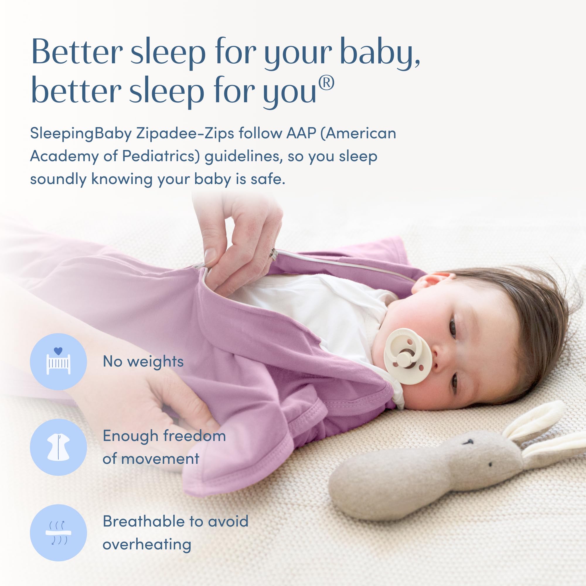 SleepingBaby Zipadee-Zip lavender color adds a soothing look to the nursery.