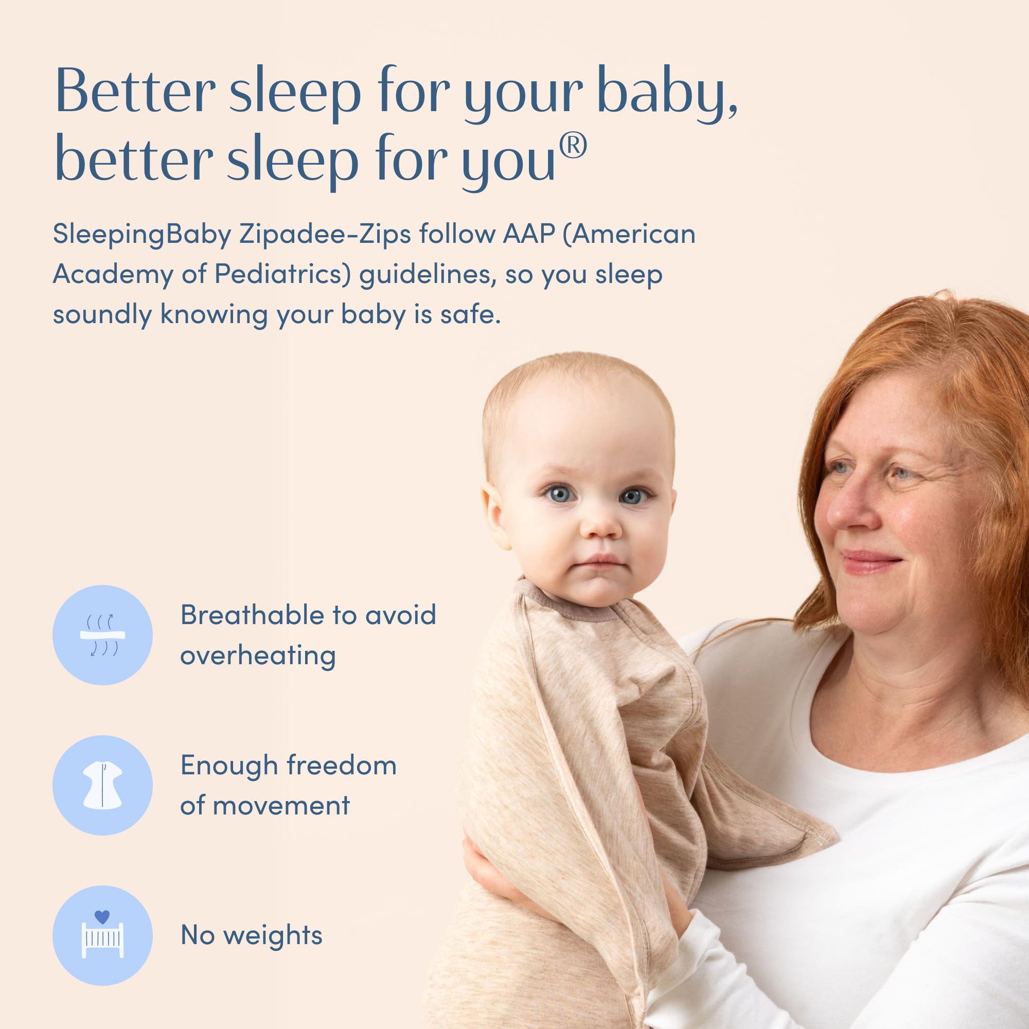SleepingBaby Zipadee-Zip startle suppression helps gentle settling.