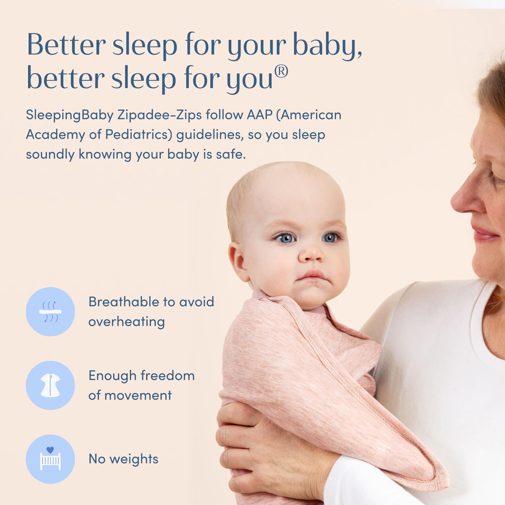 SleepingBaby Zipadee-Zip swaddle Ballet Pink Heather color