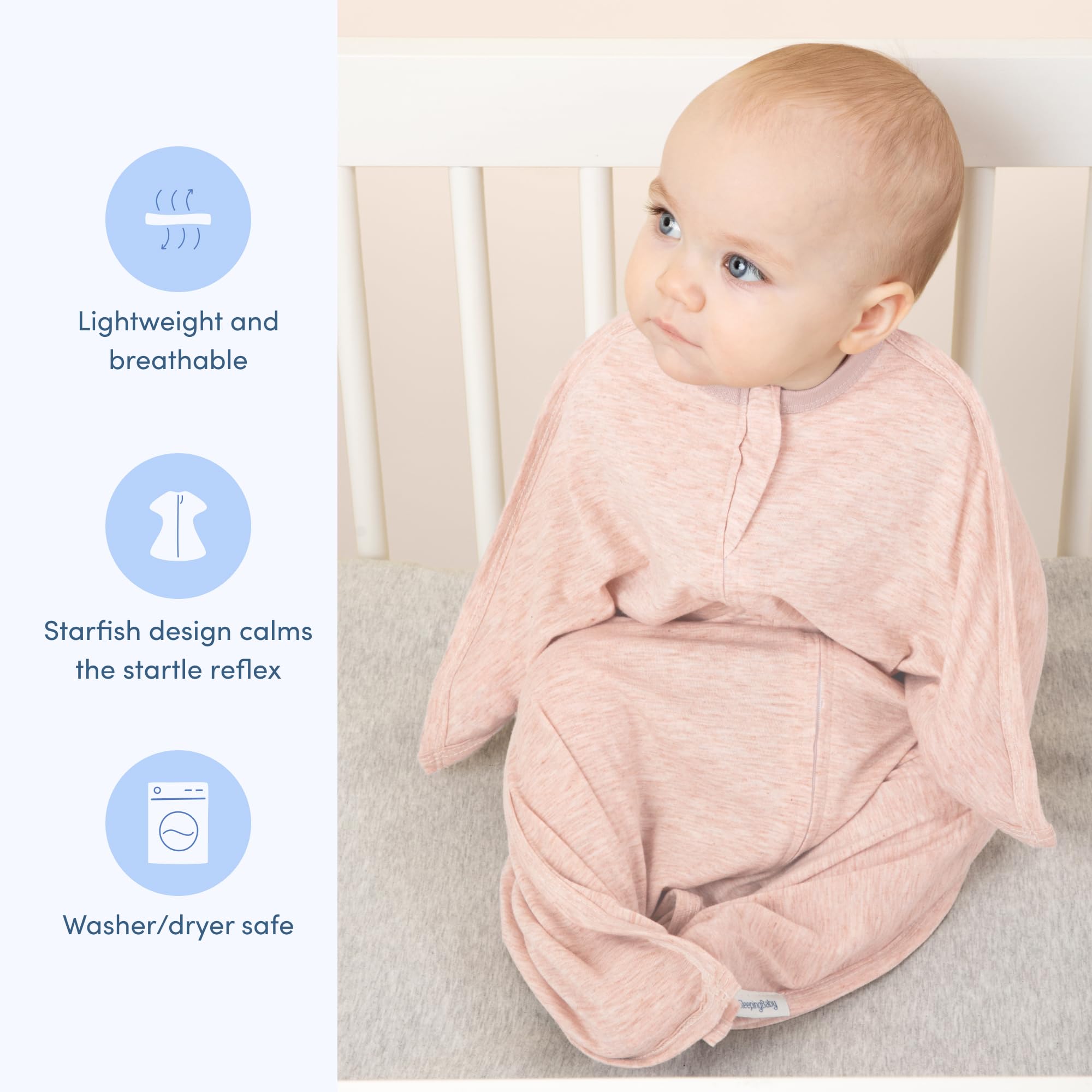 SleepingBaby Zipadee-Zip swaddle with dual zipper for quick diaper changes