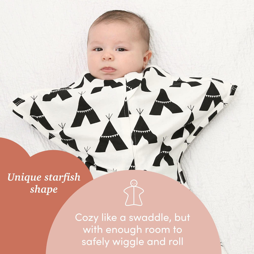 SleepingBaby Zipadee-Zip transition design supports a gentle move from swaddle.