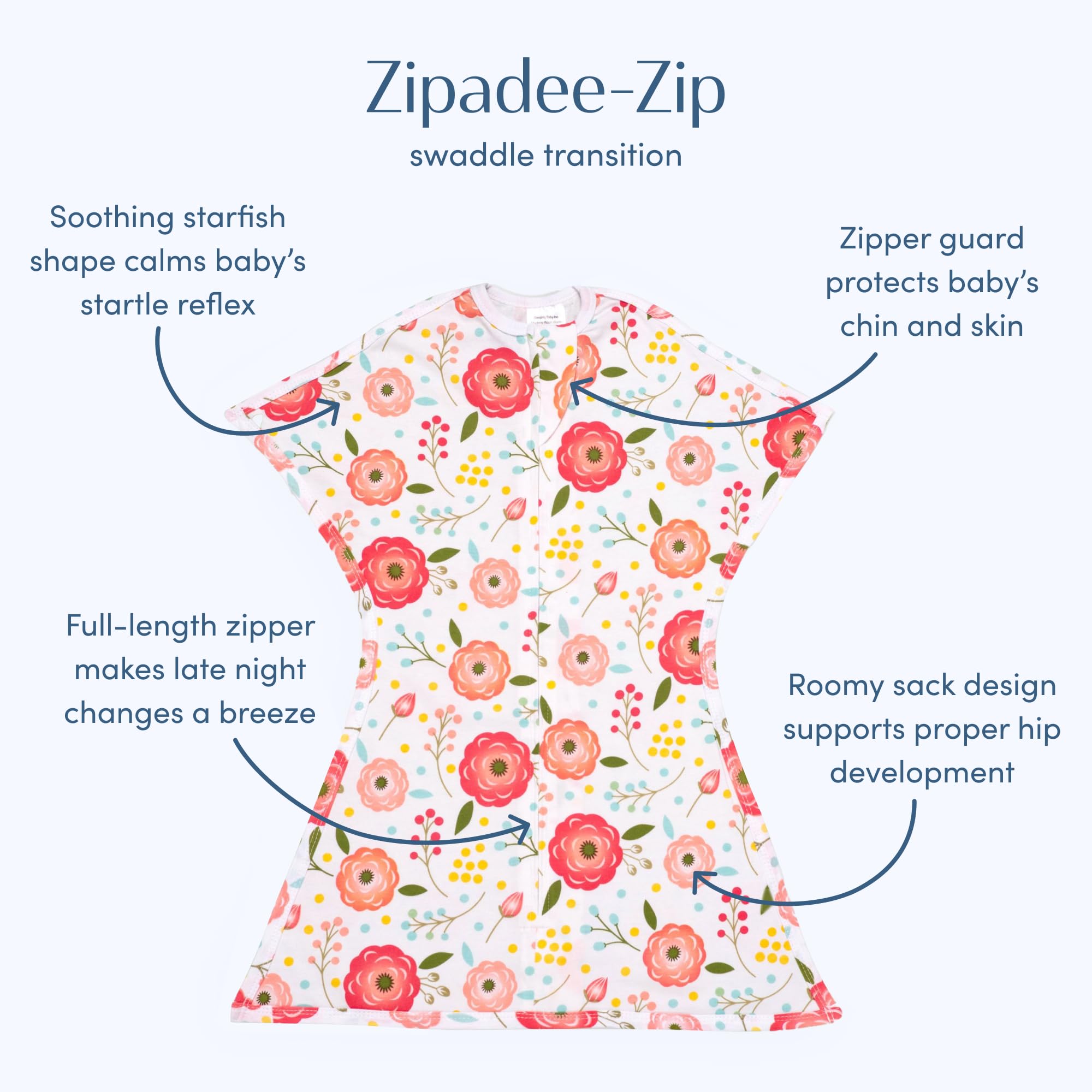 SleepingBaby Zipadee-Zip wearable blanket for easy diaper changes.