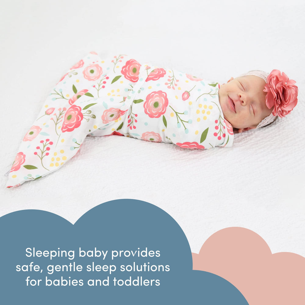 Small/Medium size SleepingBaby Zippy Swaddle Pink Poppy on display