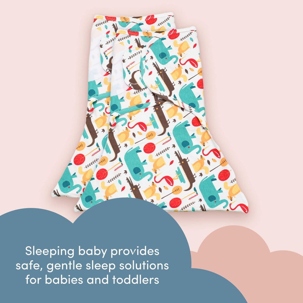 SleepingBaby Zippy Swaddle used in crib, promotes a snug, safe sleep space.