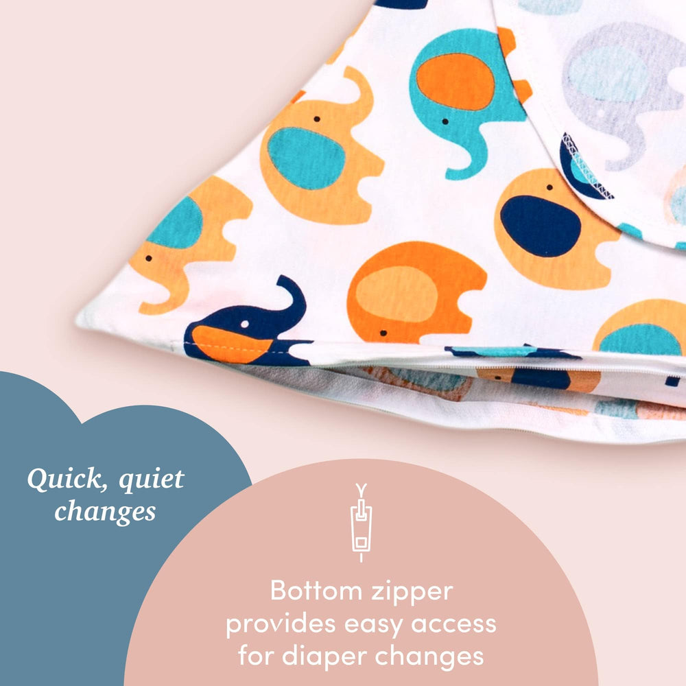 SleepingBaby Zippy Swaddle breathable fabric keeps baby comfortable in year-round temps.