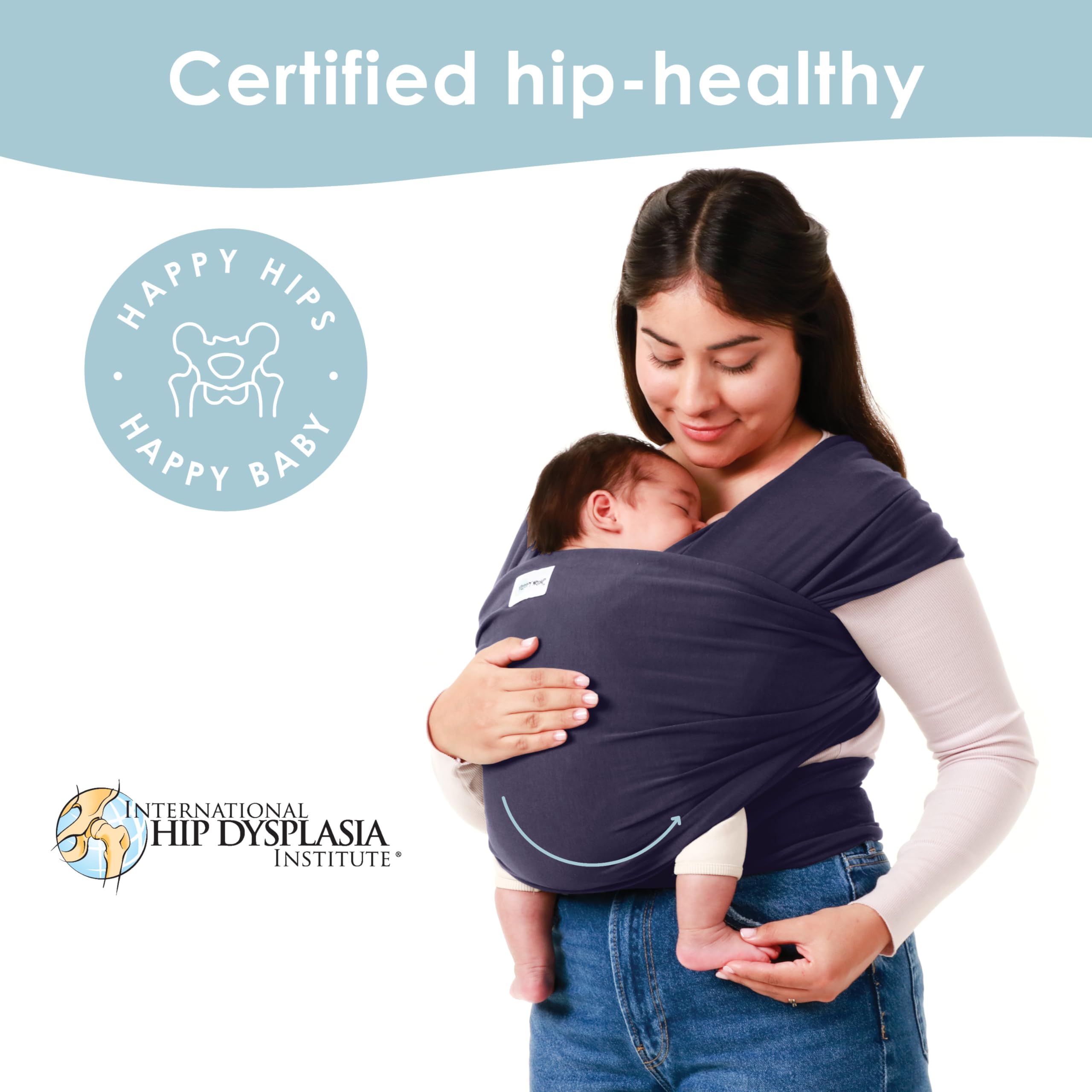 Sleepy Wrap navy blue adds versatile style for parents in everyday wear.
