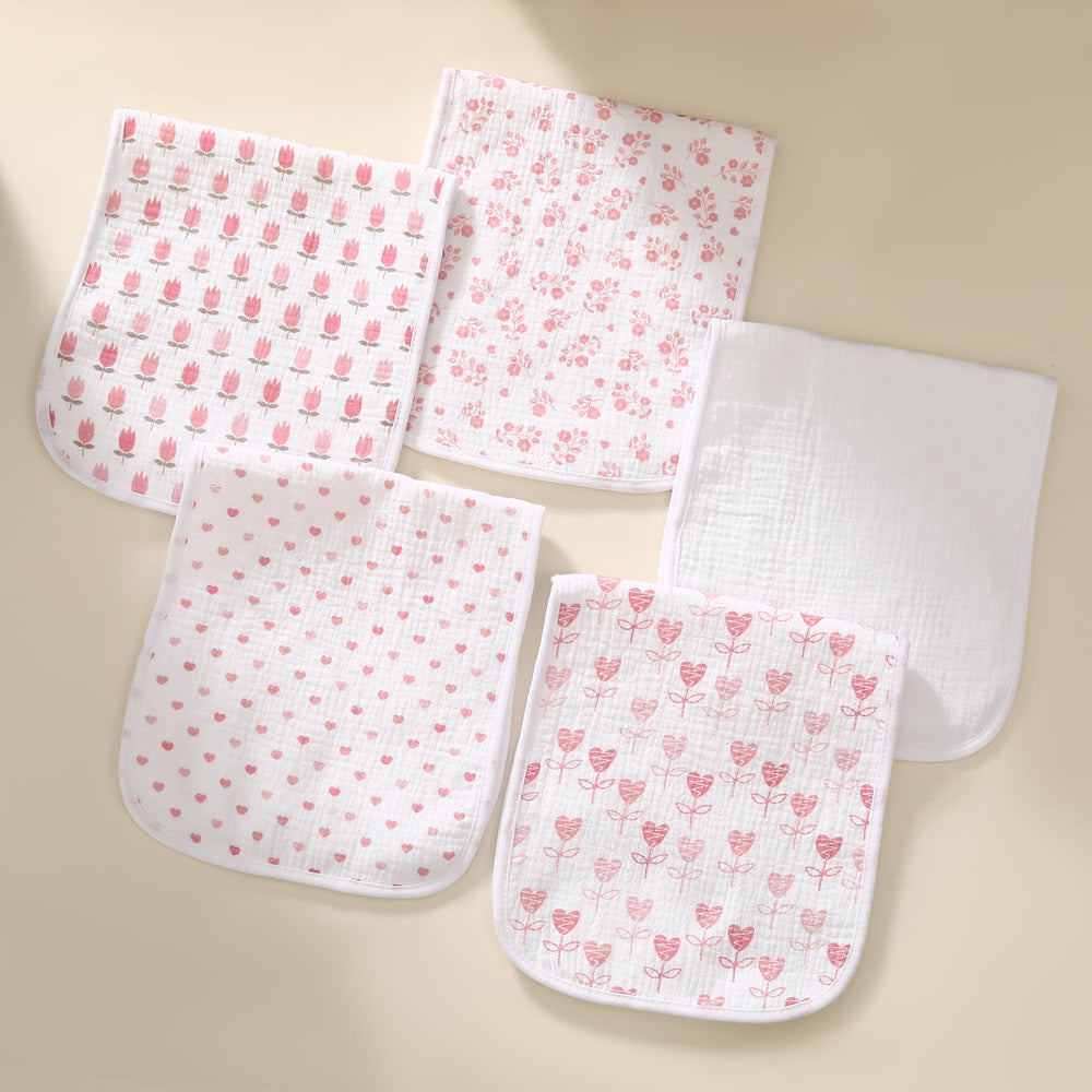 Sleepyturtle 18x8.5 inch burp cloths in a 5-pack for daily use