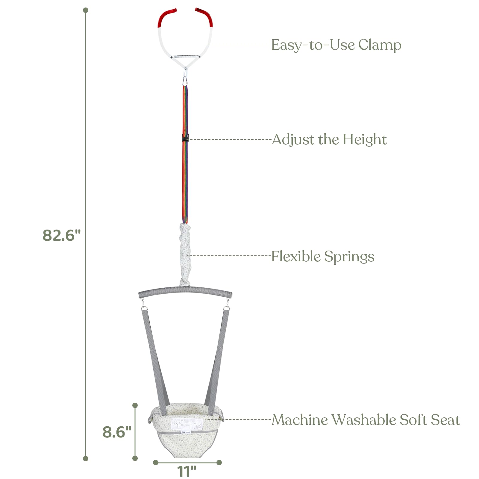 Slevoo Baby Jumper adjustable strap showcasing customizable height for growing babies.