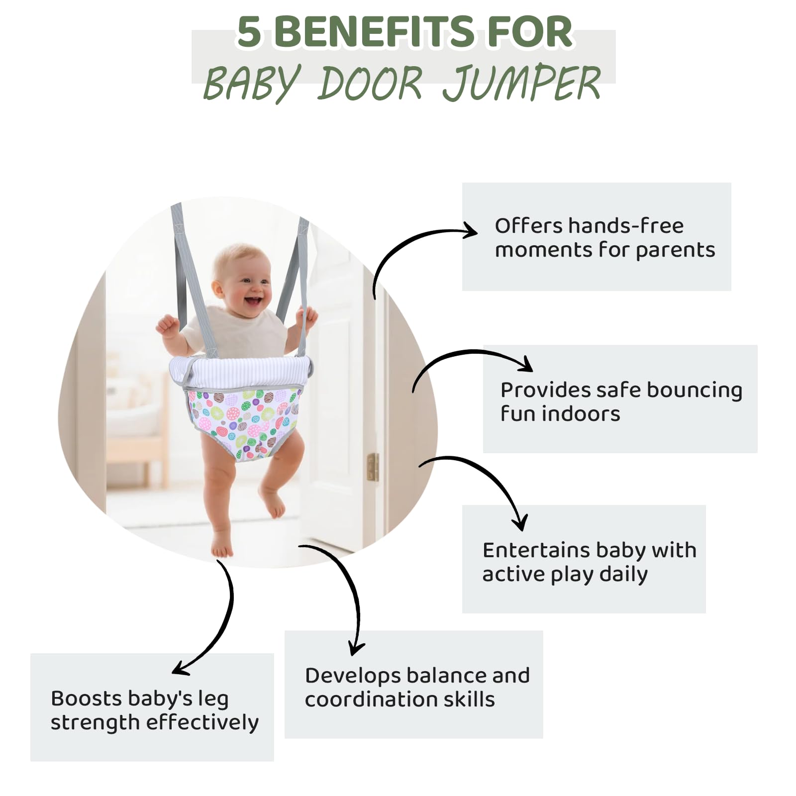 Slevoo Baby Jumper adjustable strap for a customized, comfortable bounce.