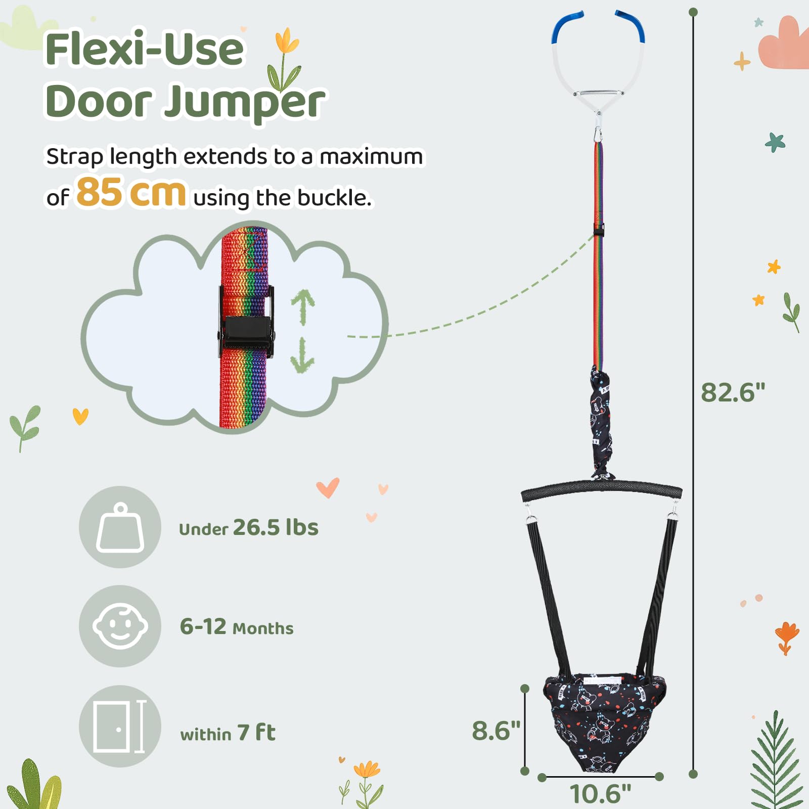 Slevoo Baby Jumper adjustable strap demonstrates customizable height.