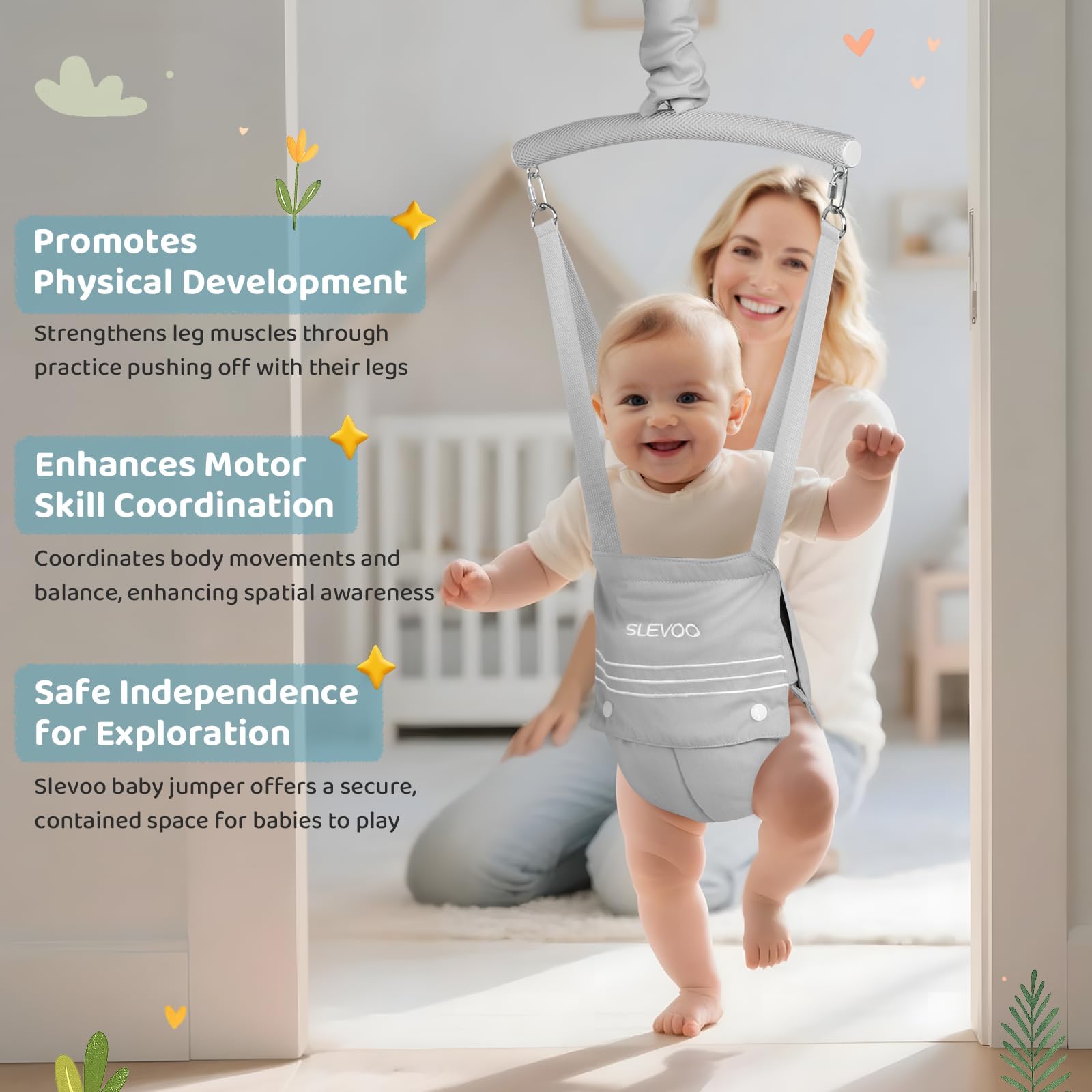 Slevoo Baby Jumper in use delivering a gentle, controlled bounce
