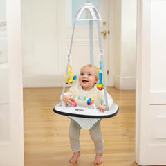 Slevoo Baby Jumper doorway bumper protects doorframes during active bouncing.