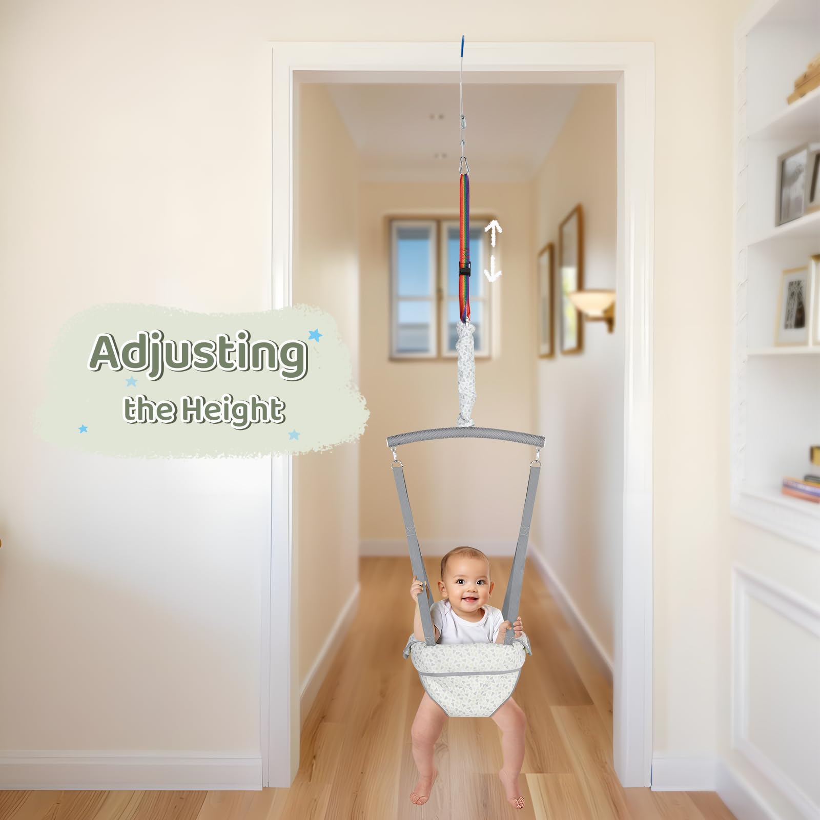 Slevoo Baby Jumper easy in-out design simplifying getting baby in and out.