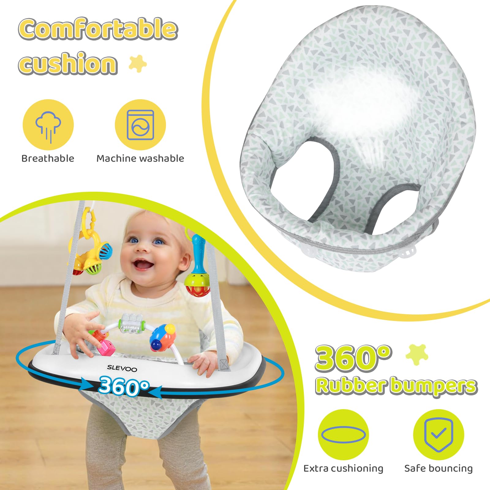 Slevoo Baby Jumper heavy-duty springs deliver stable, wobble-free bouncing.