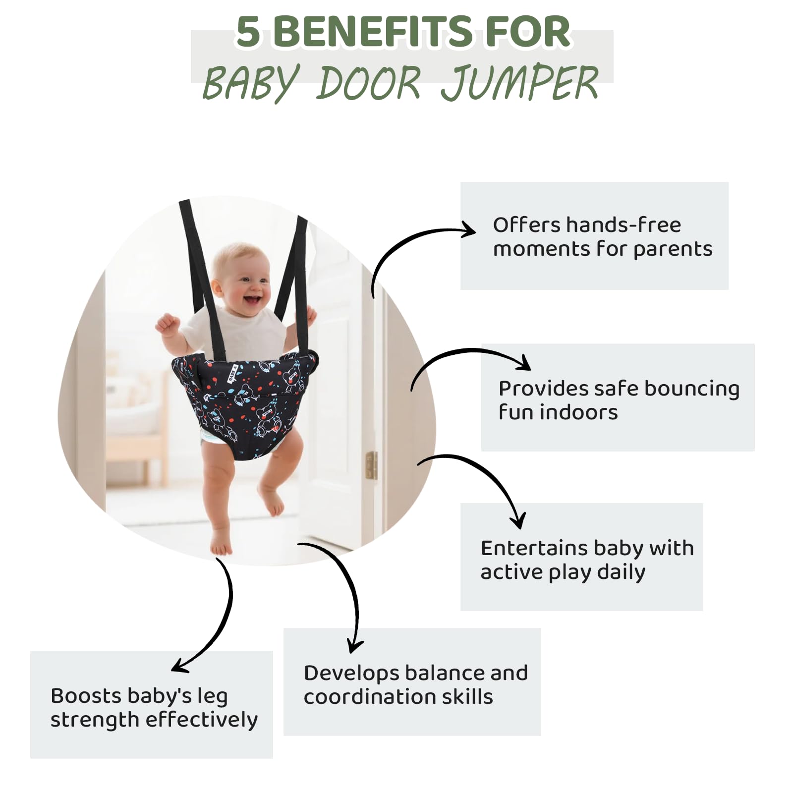 Slevoo Baby Jumper smooth bounce spring promotes gentle movement.