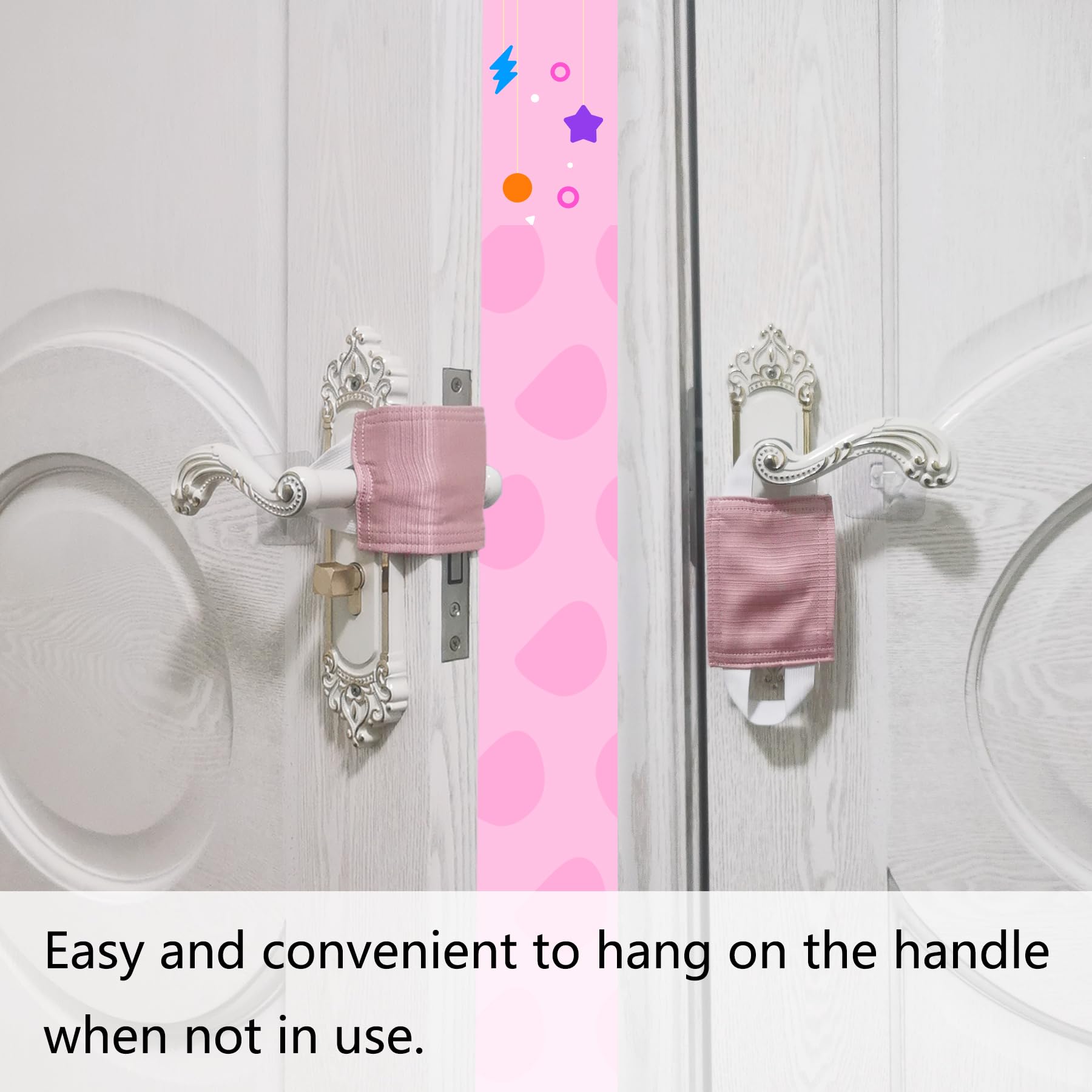 SLIFEOW nursery-friendly pink silencer attached to a bedroom door.