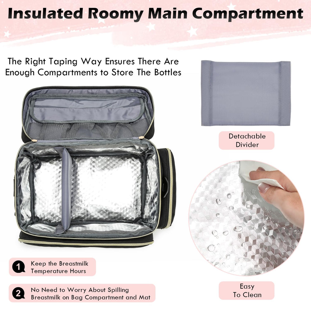 SLINRKE bag features removable dividers for organized pumping accessories.