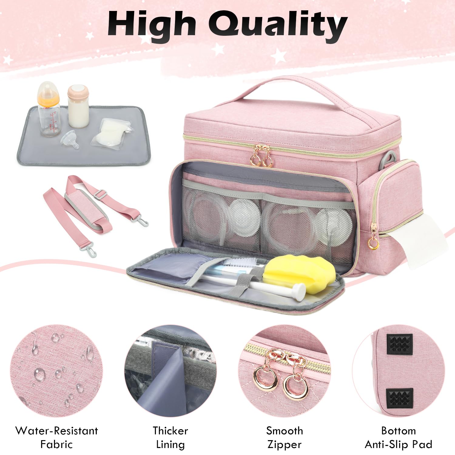 SLINRKE breast pump bag S1/S2 travel-ready top handle for easy carrying.