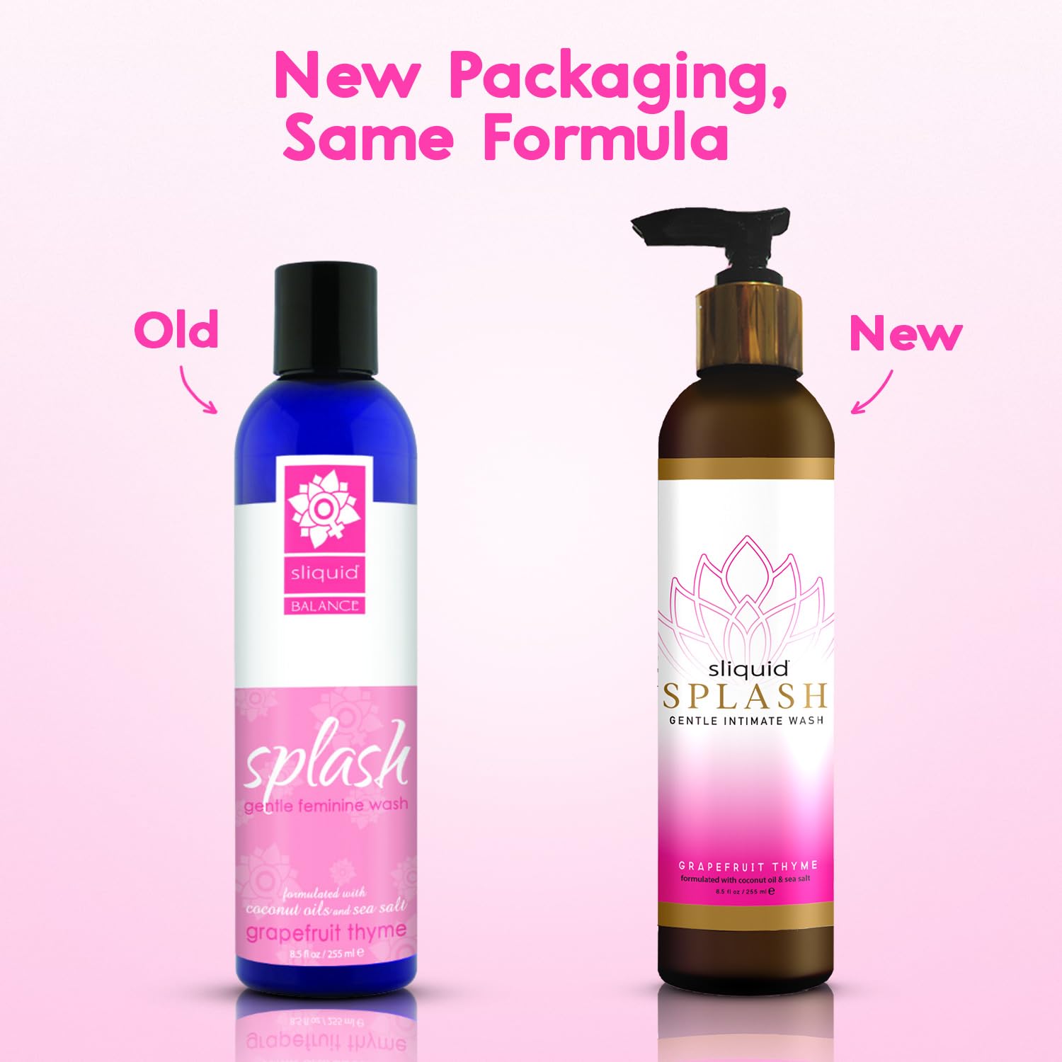 Sliquid Balance Splash Grapefruit Thyme packaging highlights glycerin-free, paraben-free formula.