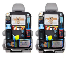 Slivery Color backseat organizer in car showing multiple pockets for organized travel essentials.