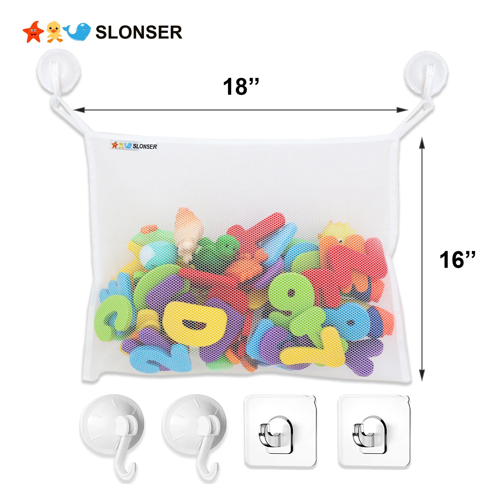 Slonser bath tub toy storage organizer dries toys quickly and reduces clutter.