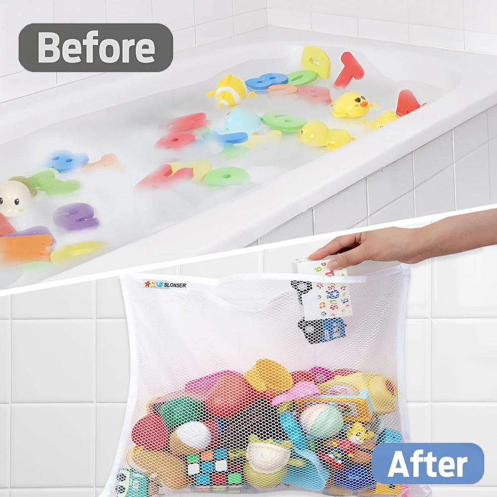 Slonser large bathroom bucket bin stores bath toys and towels neatly.