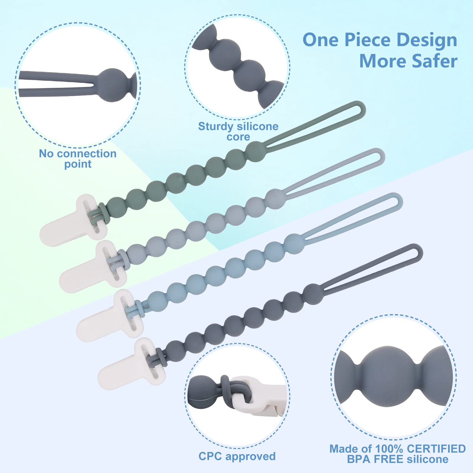 Slotic pacifier clip attached to clothing demonstrates easy on-the-go use.