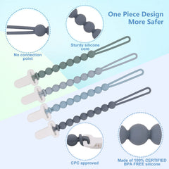 Slotic pacifier clip attached to clothing demonstrates easy on-the-go use.