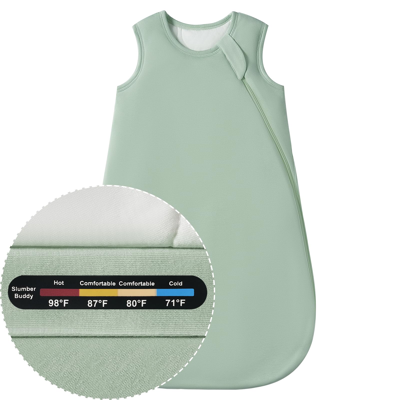 Slumber Buddy sleep sack material close-up showing bamboo-cotton blend for soft breathable comfort.