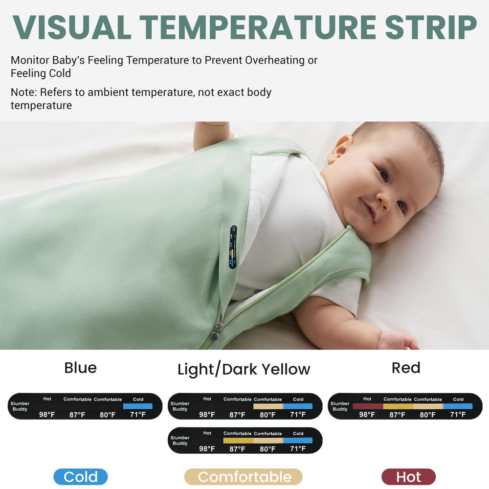 Slumber Buddy sleep sack with visual temperature strip for easy comfort checks at night.