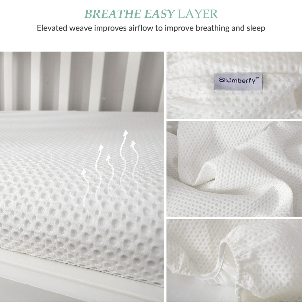 Slumberfy Waterproof design protects crib mattress from spills and stains.