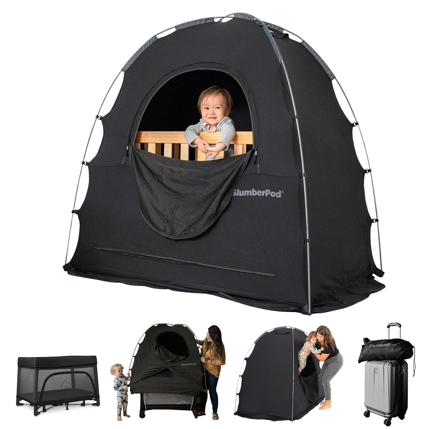 SlumberPod dark room setup for baby sleep and privacy