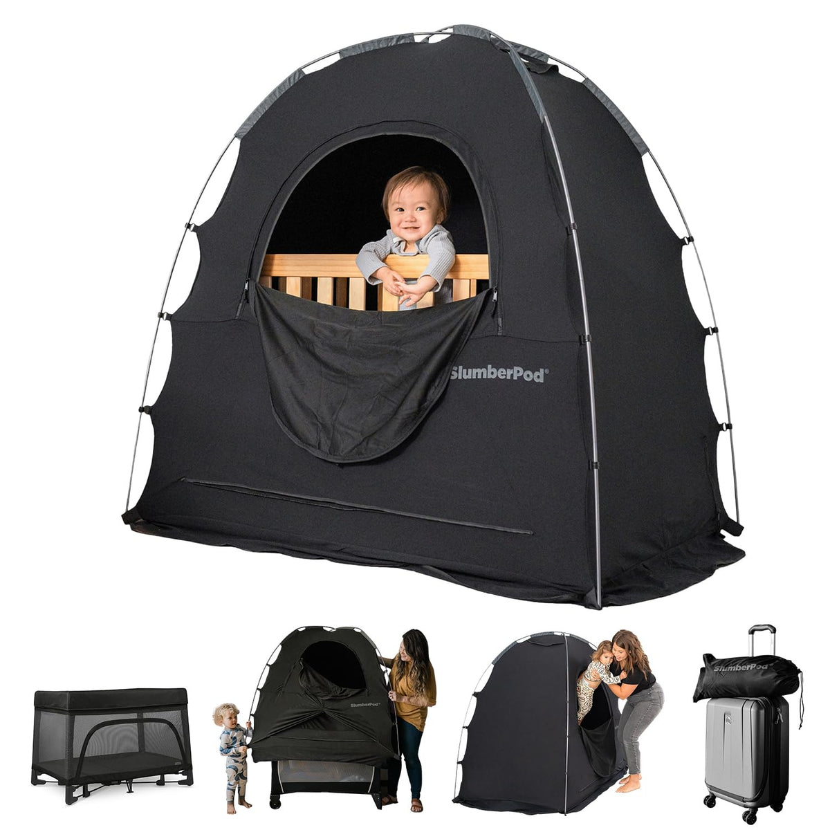 SlumberPod dark room setup for baby sleep and privacy