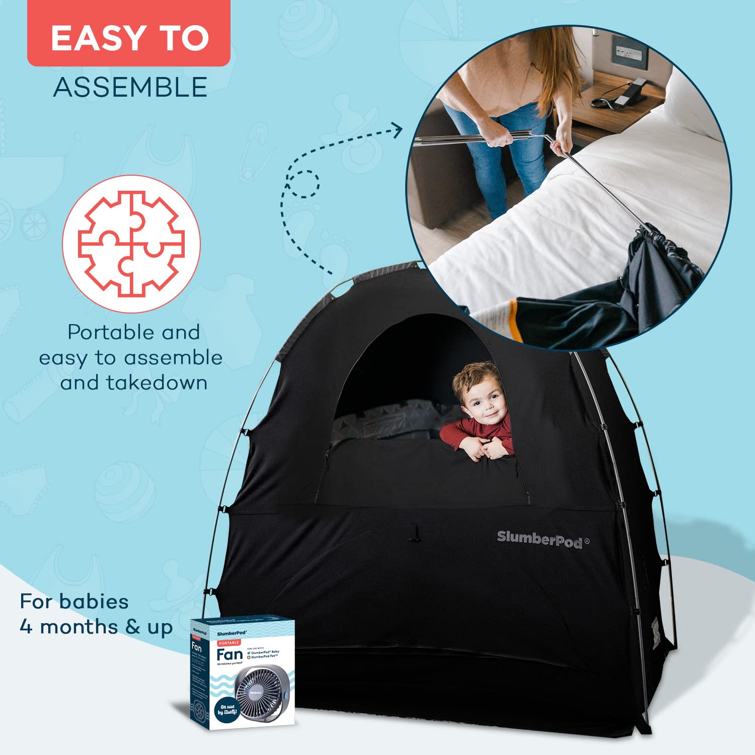 SlumberPod fits over play yard for versatile indoor use
