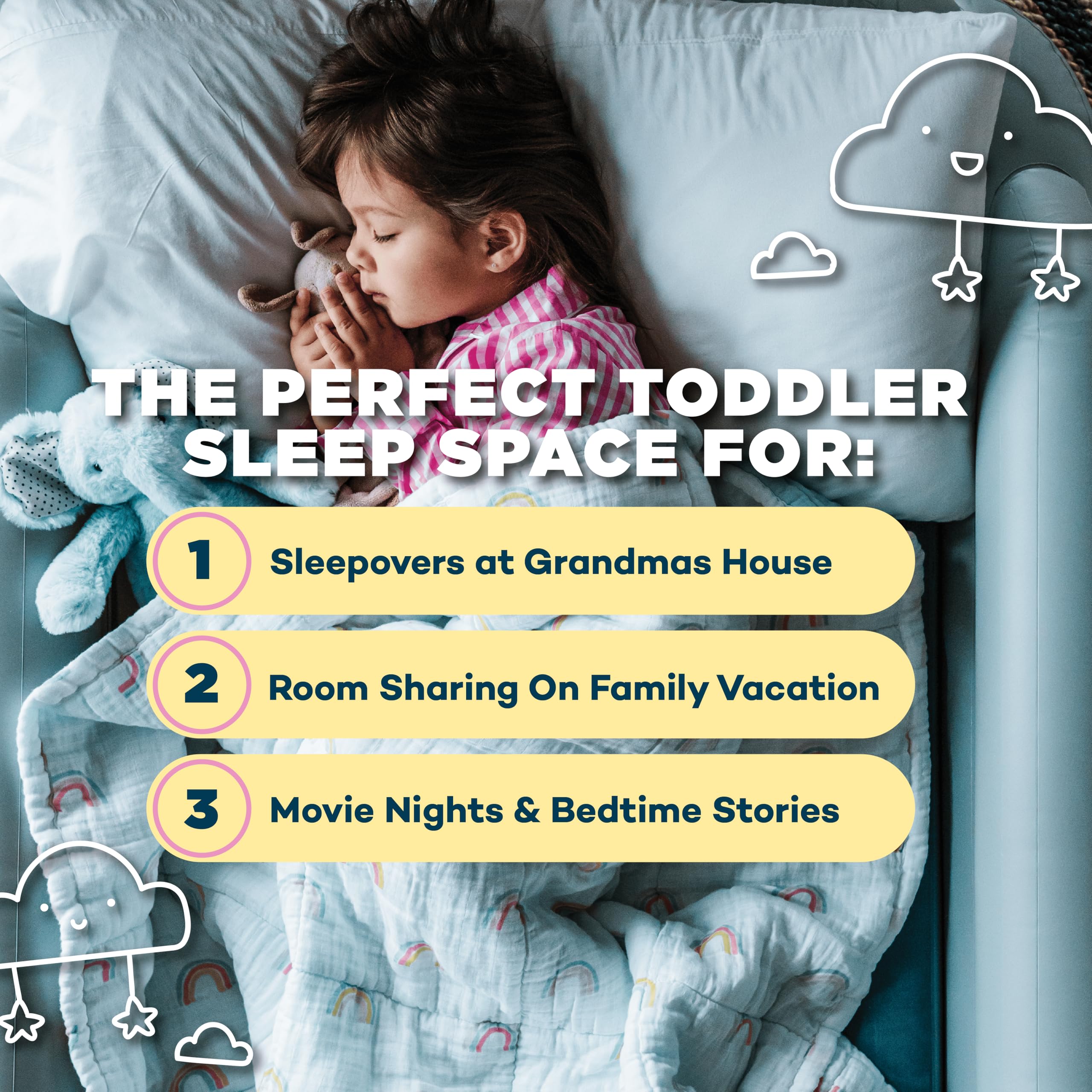 SlumberTot quick inflation under two minutes enables fast bedtime setup.