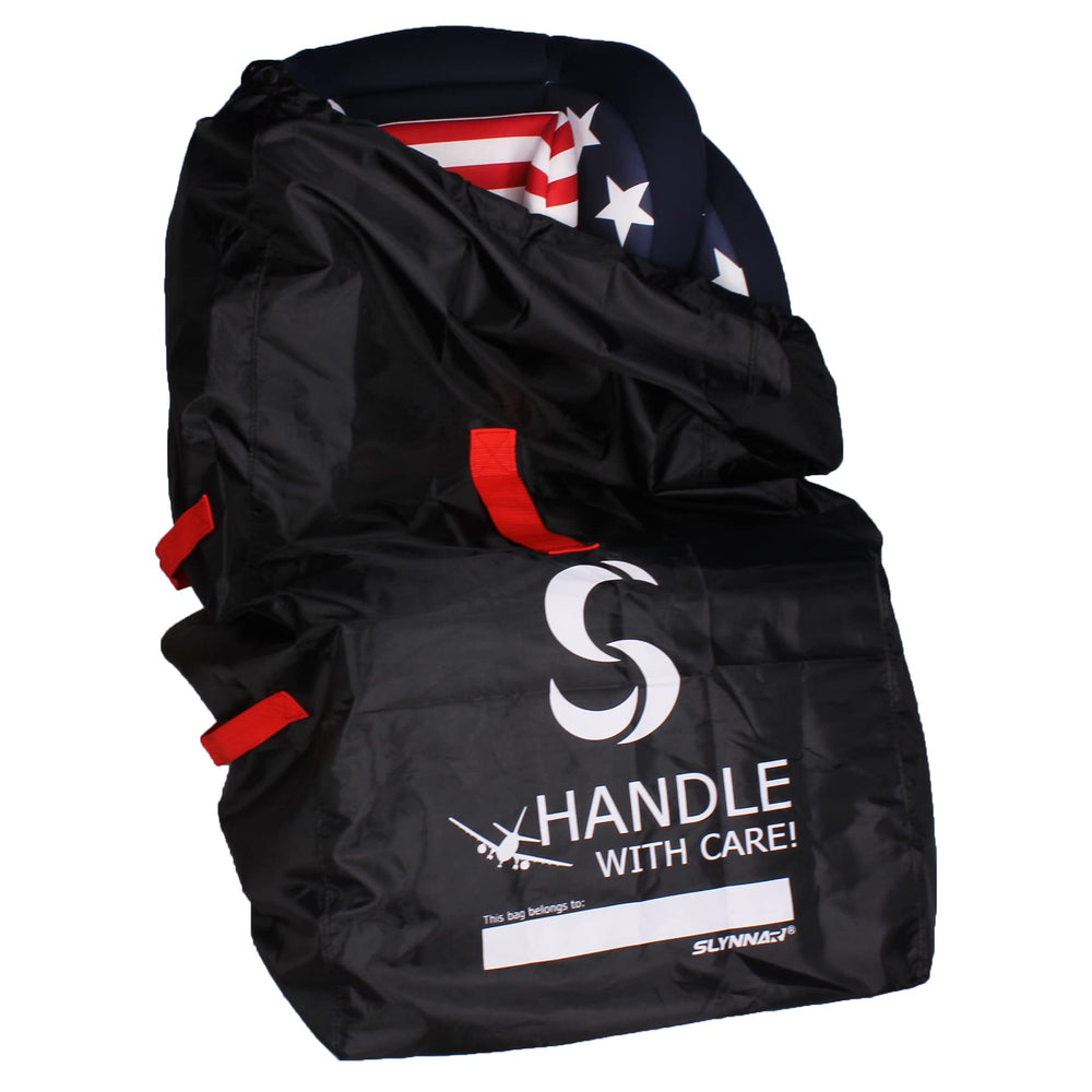 SLYNNAR car seat travel bag protects your seat during flights and rough handling.