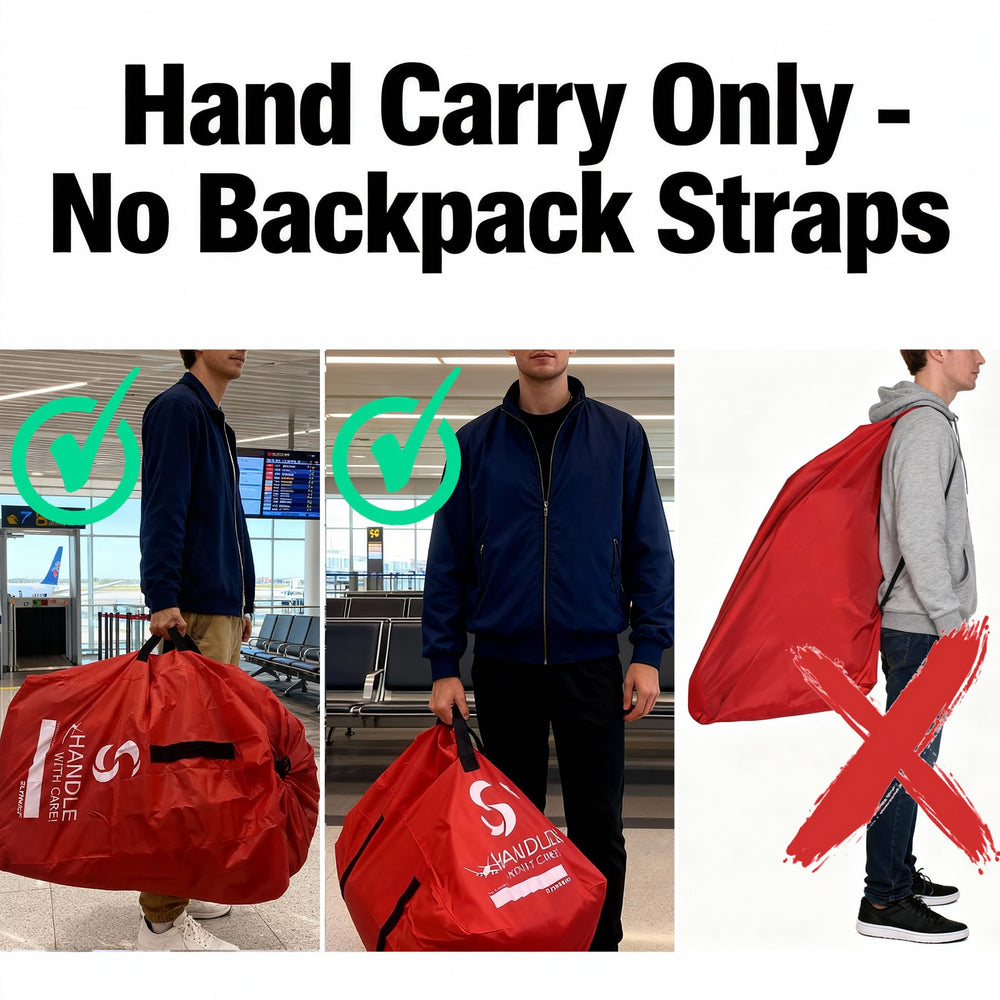 SLYNNAR car seat travel bag side view highlights compact, easy storage