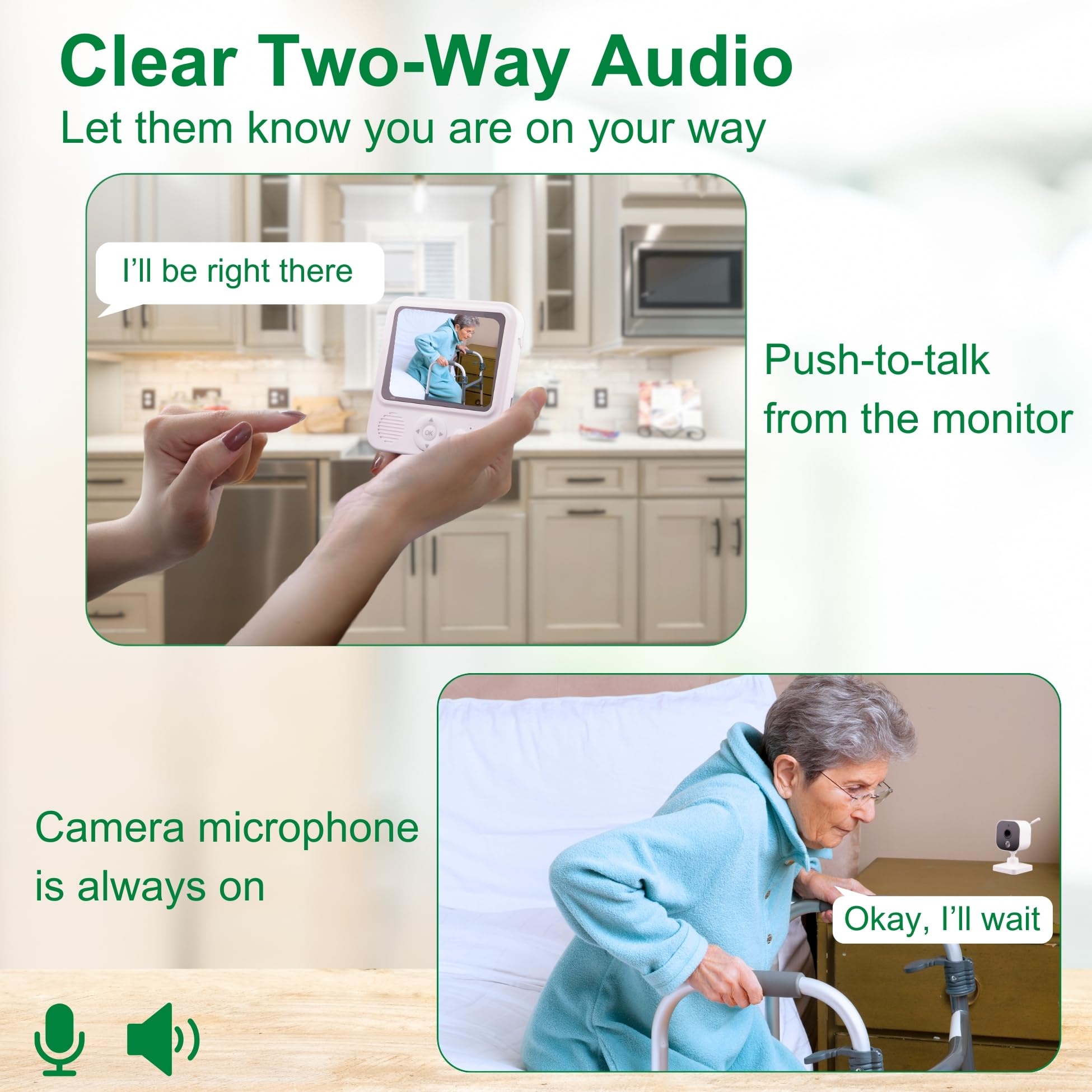 Smart Caregiver video monitor infrared night vision reveals details in dim rooms for safer evenings.