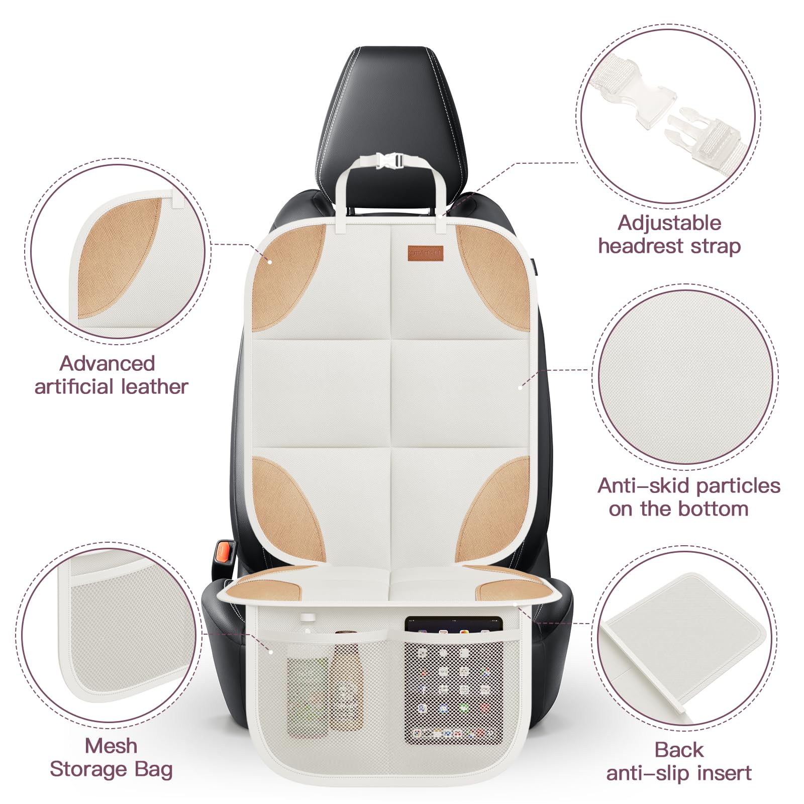 SMART ELF beige brown seat protector on back seat preventing spills